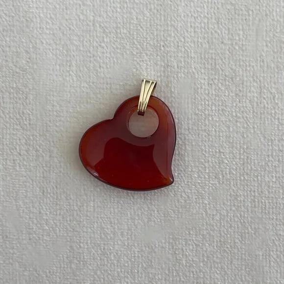 Vintage Solid 14K Yellow Gold Puffy Carnelian Floating Heart Style Charm Pendant - Picture 8 of 10